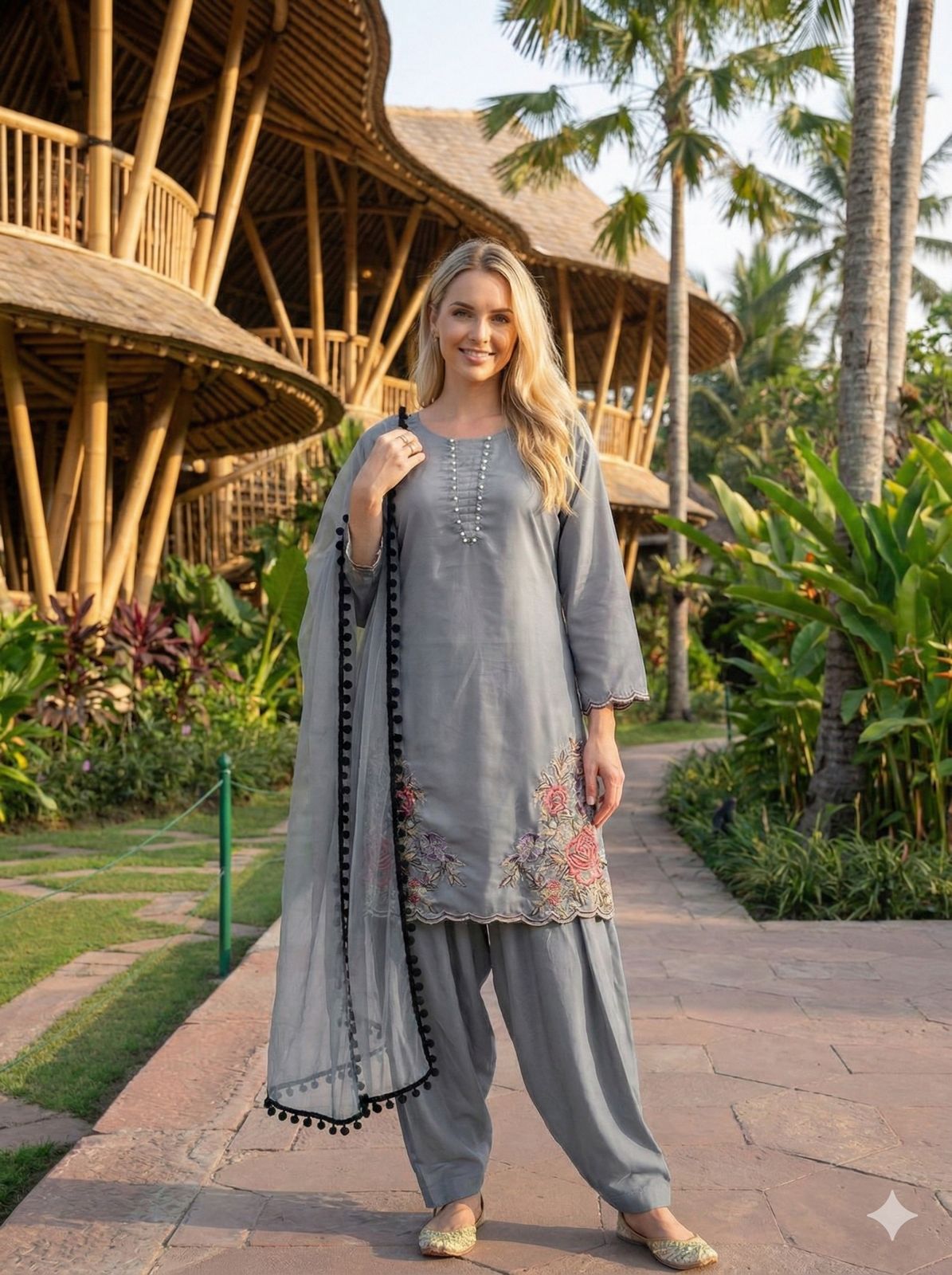 Anaita Grey Crepe Stitched Suit With Sequence Embroidery Work | Grocsy