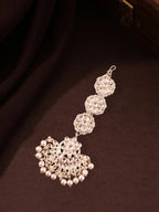 Tehzeeb Creations White Gold Trending Style Drop & Danglers Earring With Tikka For Girls & Women Diamond, Pearl Brass Drops | Grocsy