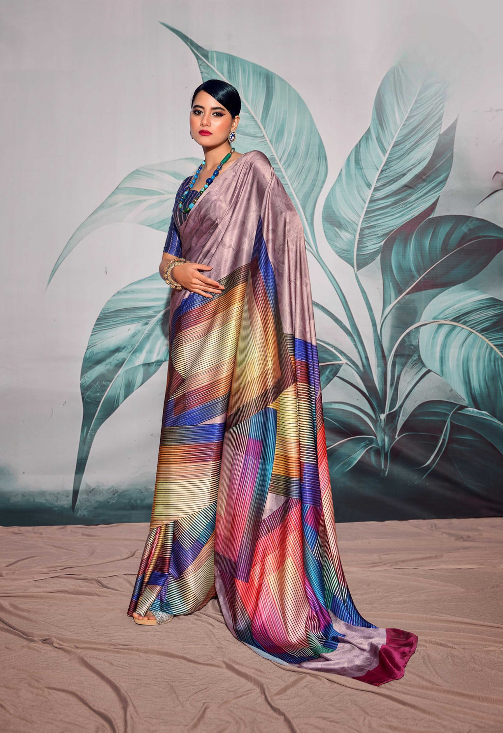 Anaita Purple Pure Satin Silk With Zari Weaving Saree With Blouse | Grocsy