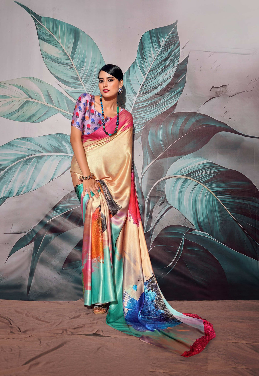 Anaita Cream Pure Satin Silk With Zari Weaving Saree With Blouse | Grocsy