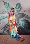 Anaita Cream Pure Satin Silk With Zari Weaving Saree With Blouse | Grocsy