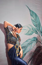 Anaita Navy Blue Pure Satin Silk With Zari Weaving Saree With Blouse | Grocsy