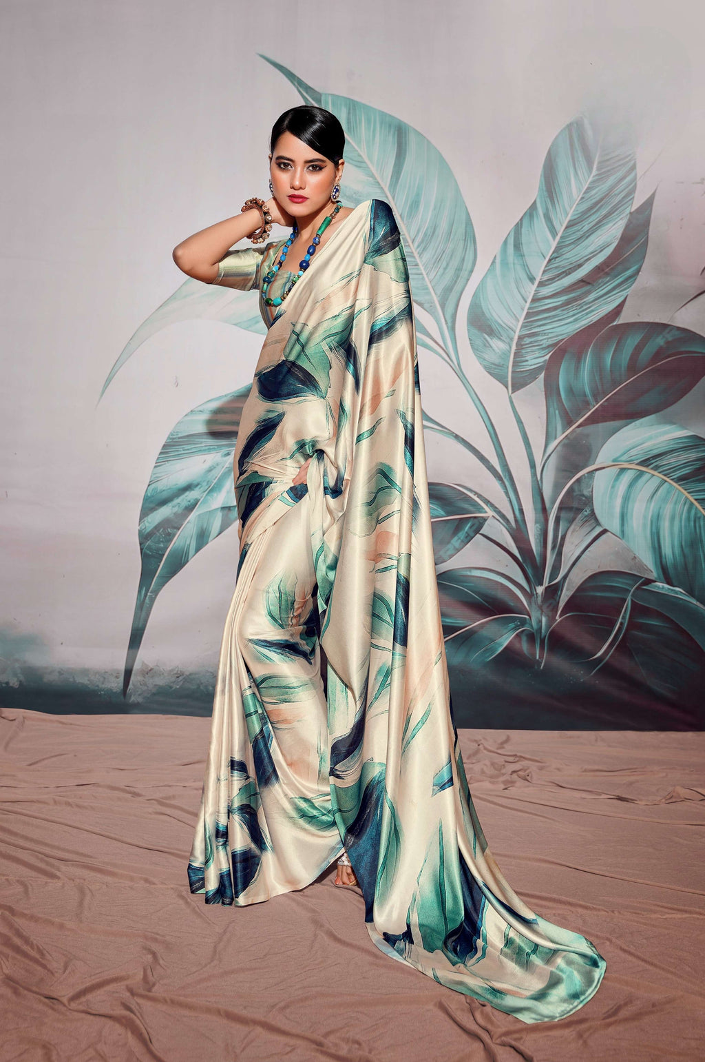 Anaita Off White Pure Satin Silk With Zari Weaving Saree With Blouse | Grocsy