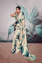 Anaita Off White Pure Satin Silk With Zari Weaving Saree With Blouse | Grocsy