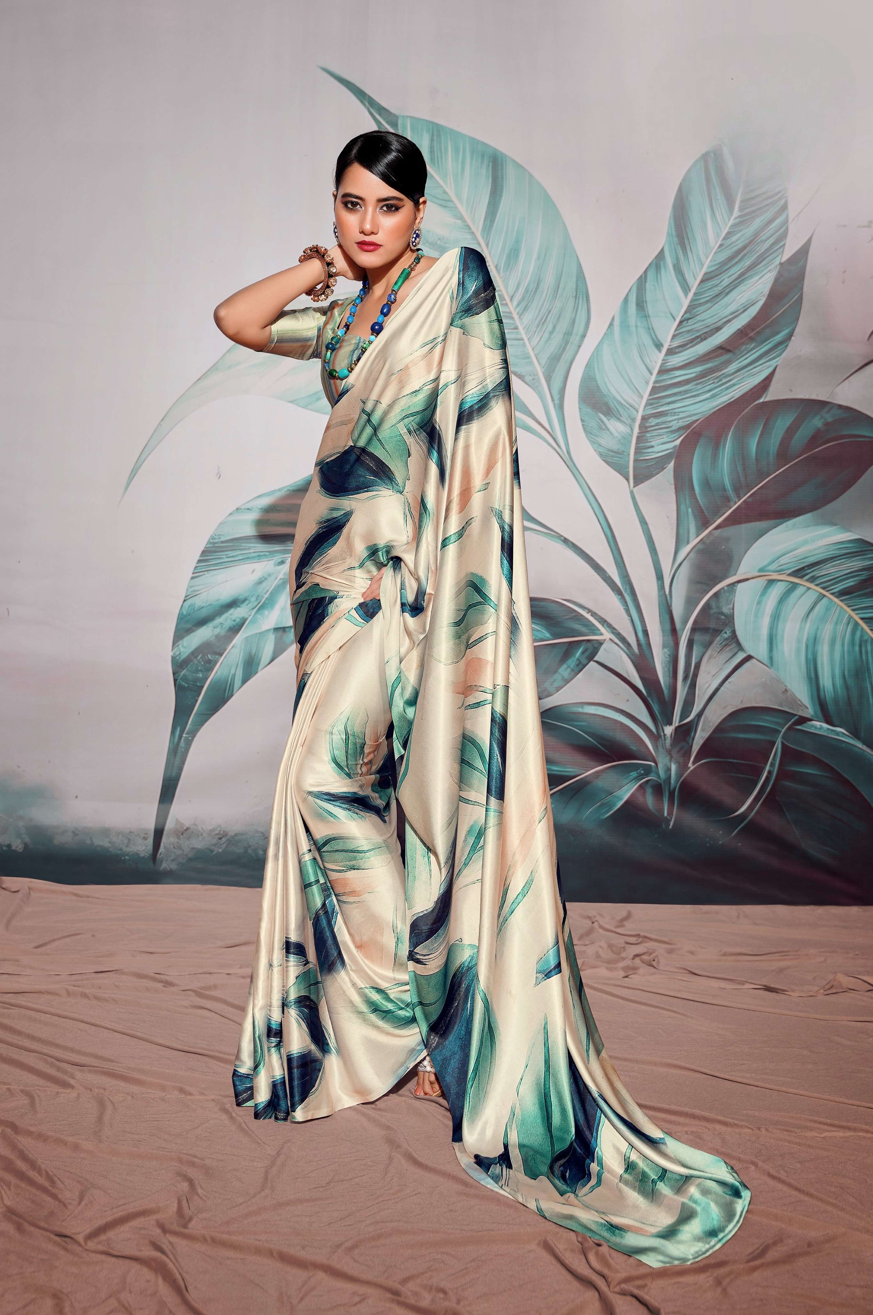 Anaita Off White Pure Satin Silk With Zari Weaving Saree With Blouse | Grocsy