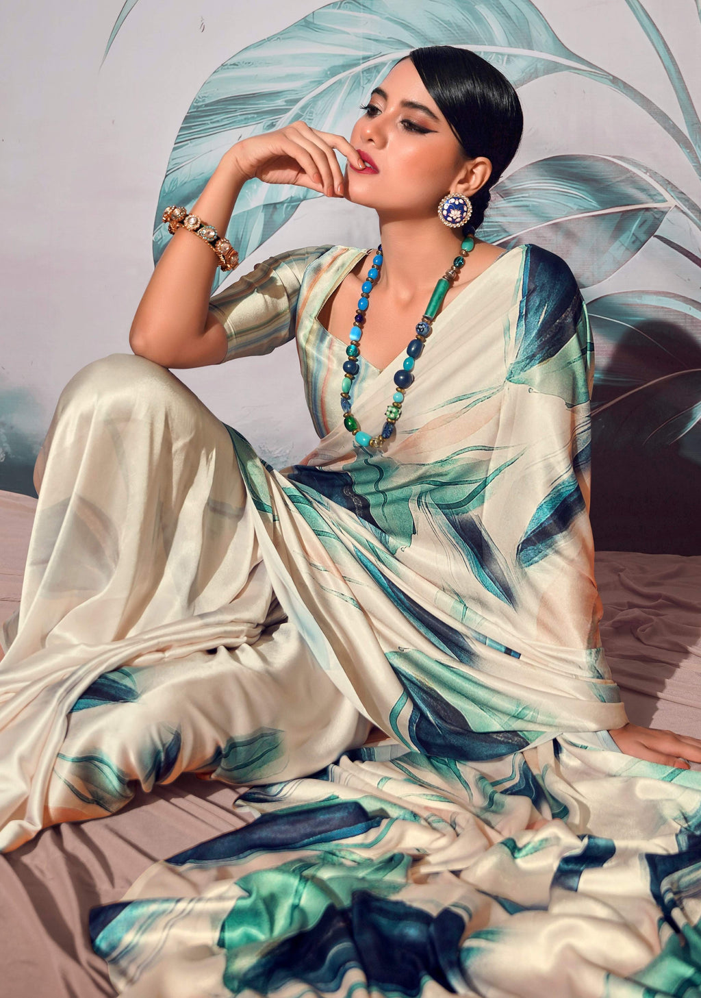 Anaita Off White Pure Satin Silk With Zari Weaving Saree With Blouse | Grocsy