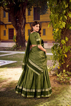 Evanik Mehendi Cotton With Chex Zari Weaving Lehenga Choli | Grocsy