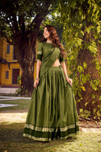Evanik Mehendi Cotton With Chex Zari Weaving Lehenga Choli | Grocsy