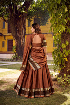 Evanik Orange Cotton With Chex Zari Weaving Lehenga Choli | Grocsy