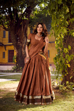 Evanik Orange Cotton With Chex Zari Weaving Lehenga Choli | Grocsy