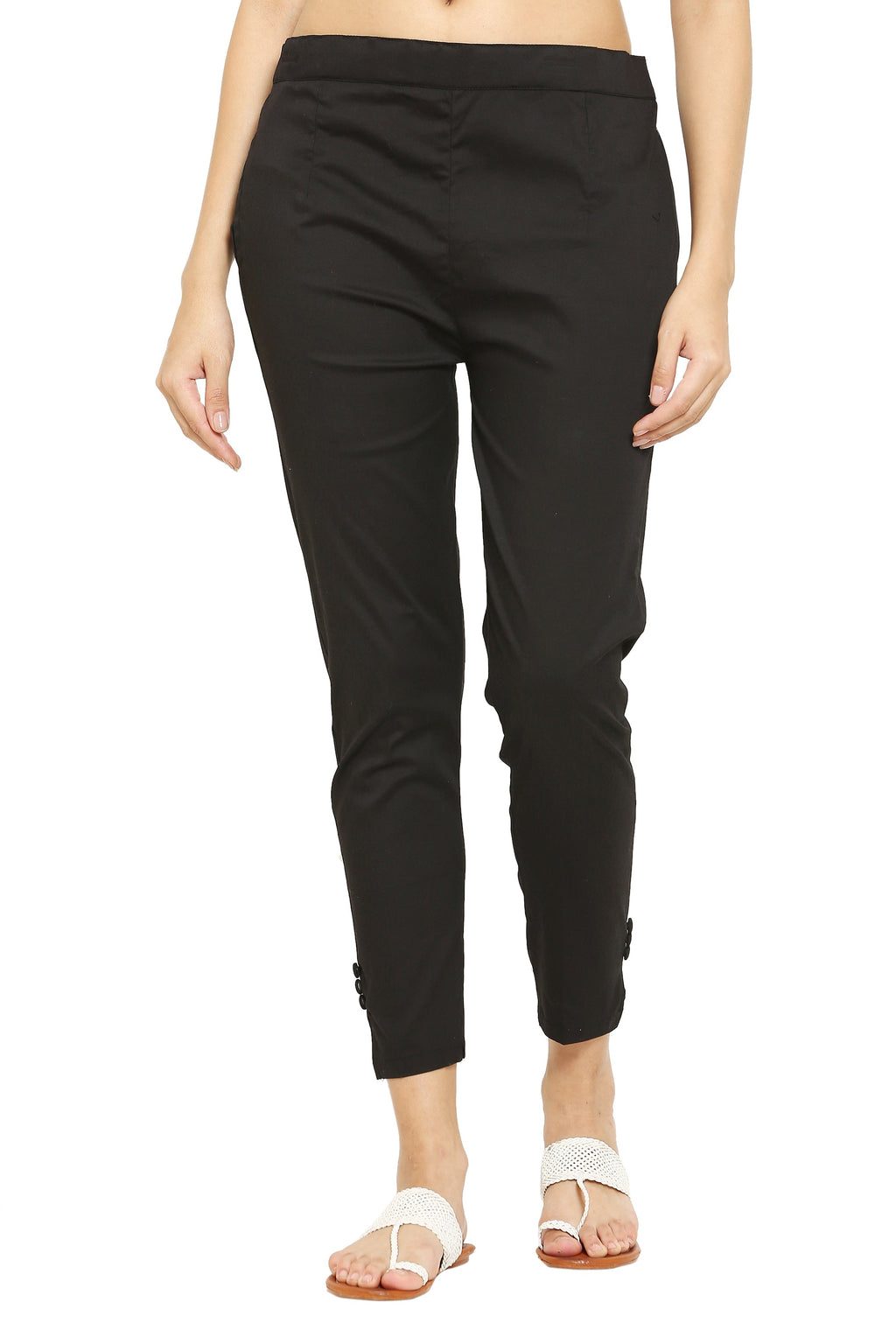 PAVONINE Black Color Stretchable Cotton Lycra Fabric Pencil Pant For Women | Grocsy