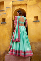 Lorenvalley Fashion Skyblue Pure Chanderi Thread Work Lehenga Choli with Dupatta | Grocsy