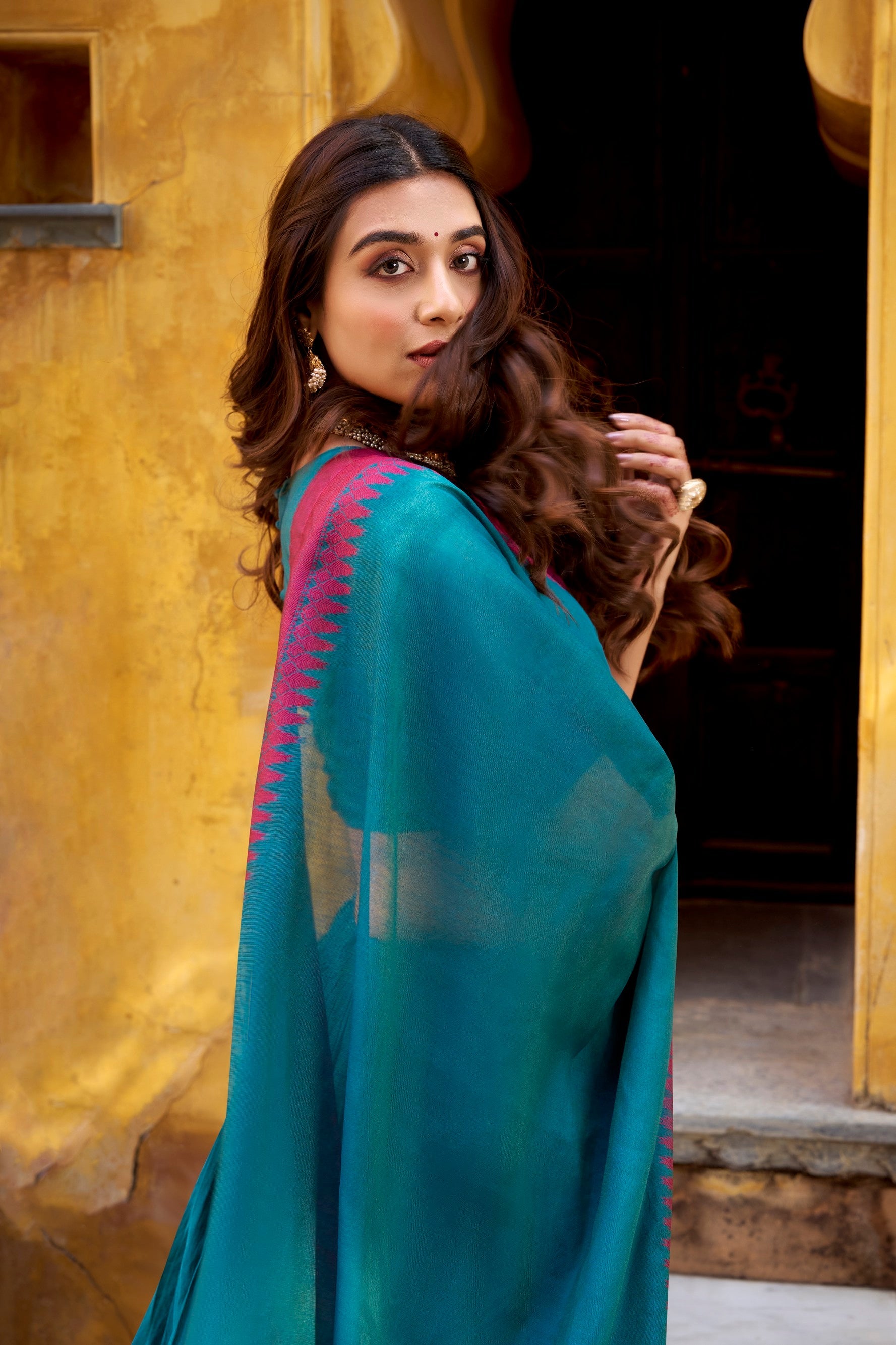 Lorenvalley Fashion Teal Pure Chanderi Thread Work Lehenga Choli with Dupatta | Grocsy