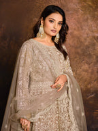 Anaita Mehendi Embroidered Net Anarkali Suit | Grocsy