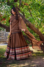 Lorenvalley Brown Pure Chanderi Plain With Zari Weaving Work Border Lehenga Choli with Dupatta | Grocsy
