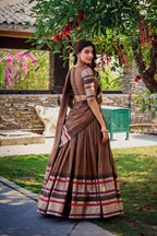 Lorenvalley Brown Pure Chanderi Plain With Zari Weaving Work Border Lehenga Choli with Dupatta | Grocsy