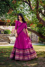 Lorenvalley Magenta Pure Chanderi Plain With Zari Weaving Work Border Lehenga Choli with Dupatta | Grocsy
