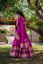 Lorenvalley Magenta Pure Chanderi Plain With Zari Weaving Work Border Lehenga Choli with Dupatta | Grocsy