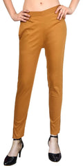 PAVONINE Dark Skin Color Stretchable Cotton Lycra Fabric Pencil Pant For Women | Grocsy