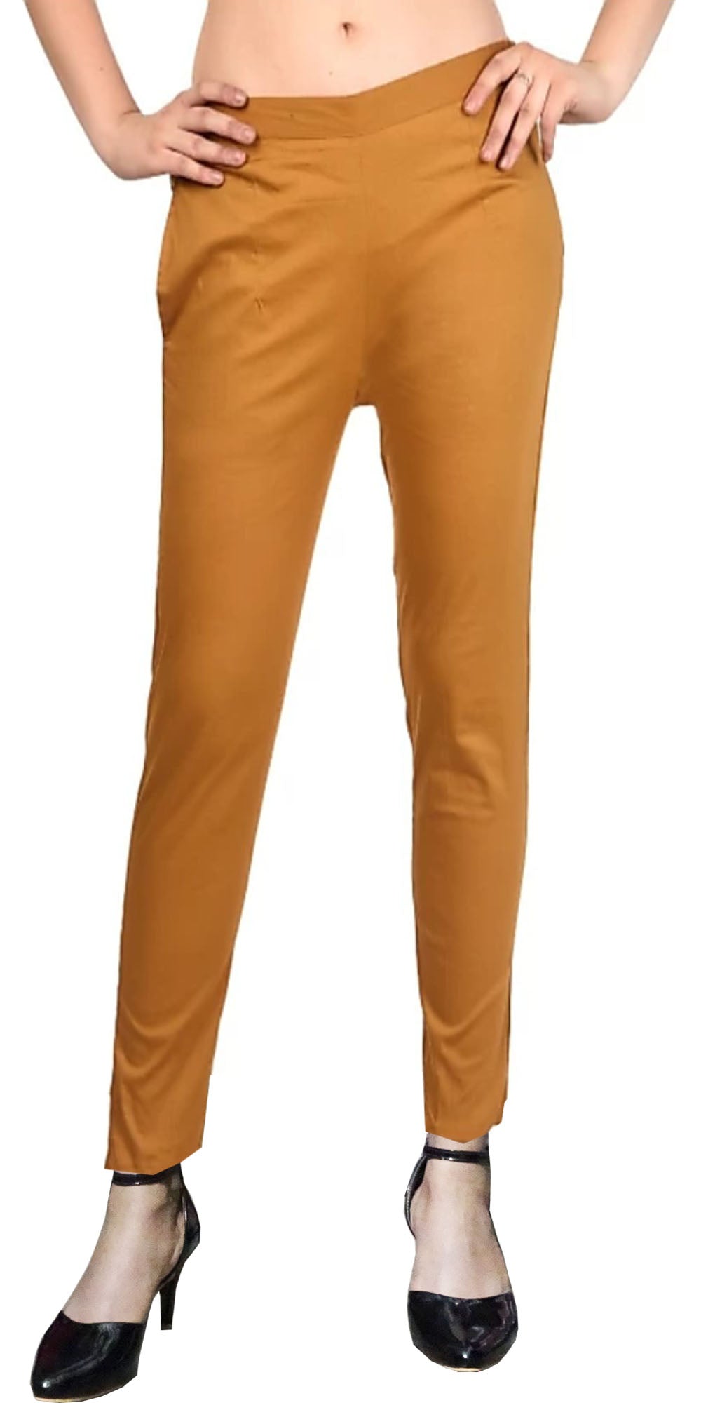 PAVONINE Dark Skin Color Stretchable Cotton Lycra Fabric Pencil Pant For Women | Grocsy