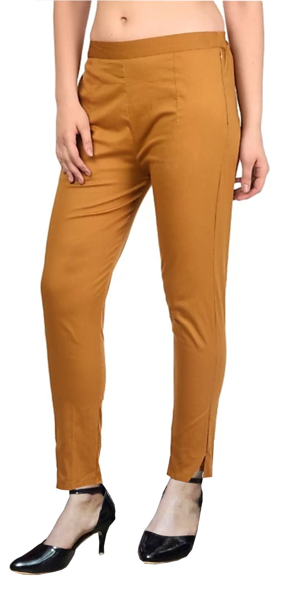 PAVONINE Dark Skin Color Stretchable Cotton Lycra Fabric Pencil Pant For Women | Grocsy