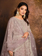 Anaita Purple Embroidered Net Anarkali Suit | Grocsy