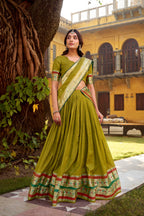 Lorenvalley Fashion Mehendi Pure Chanderi (Naylon) Zari Weaving Work Lehenga Choli with Dupatta | Grocsy