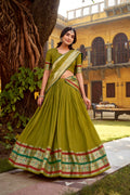 Lorenvalley Fashion Mehendi Pure Chanderi (Naylon) Zari Weaving Work Lehenga Choli with Dupatta | Grocsy