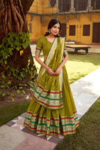 Lorenvalley Fashion Mehendi Pure Chanderi (Naylon) Zari Weaving Work Lehenga Choli with Dupatta | Grocsy