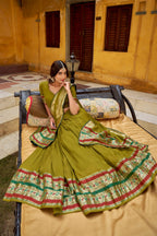 Lorenvalley Fashion Mehendi Pure Chanderi (Naylon) Zari Weaving Work Lehenga Choli with Dupatta | Grocsy