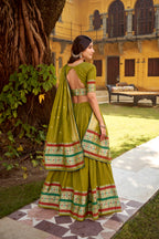 Lorenvalley Fashion Mehendi Pure Chanderi (Naylon) Zari Weaving Work Lehenga Choli with Dupatta | Grocsy
