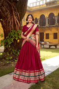 Lorenvalley Fashion Maroon Pure Chanderi (Naylon) Zari Weaving Work Lehenga Choli with Dupatta | Grocsy