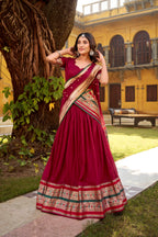 Lorenvalley Fashion Maroon Pure Chanderi (Naylon) Zari Weaving Work Lehenga Choli with Dupatta | Grocsy