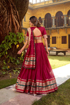 Lorenvalley Fashion Maroon Pure Chanderi (Naylon) Zari Weaving Work Lehenga Choli with Dupatta | Grocsy