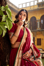 Lorenvalley Fashion Maroon Pure Chanderi (Naylon) Zari Weaving Work Lehenga Choli with Dupatta | Grocsy