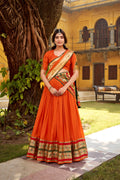 Lorenvalley Fashion Orange Pure Chanderi (Naylon) Zari Weaving Work Lehenga Choli with Dupatta | Grocsy