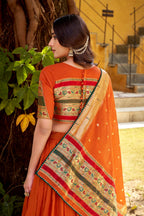 Lorenvalley Fashion Orange Pure Chanderi (Naylon) Zari Weaving Work Lehenga Choli with Dupatta | Grocsy