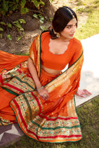 Lorenvalley Fashion Orange Pure Chanderi (Naylon) Zari Weaving Work Lehenga Choli with Dupatta | Grocsy