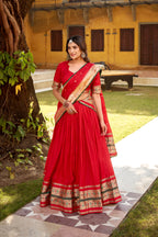 Lorenvalley Fashion Red Pure Chanderi (Naylon) Zari Weaving Work Lehenga Choli with Dupatta | Grocsy