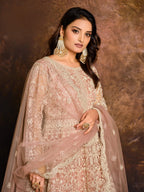 Anaita Peach Embroidered Net Anarkali Suit | Grocsy