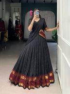 Lorenvalley Fashion Black Pure Chanderi Zari Weaving Work Lehenga Choli with Dupatta | Grocsy