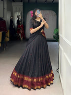 Lorenvalley Fashion Black Pure Chanderi Zari Weaving Work Lehenga Choli with Dupatta | Grocsy