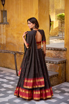 Lorenvalley Fashion Black Pure Chanderi Zari Weaving Work Lehenga Choli with Dupatta | Grocsy