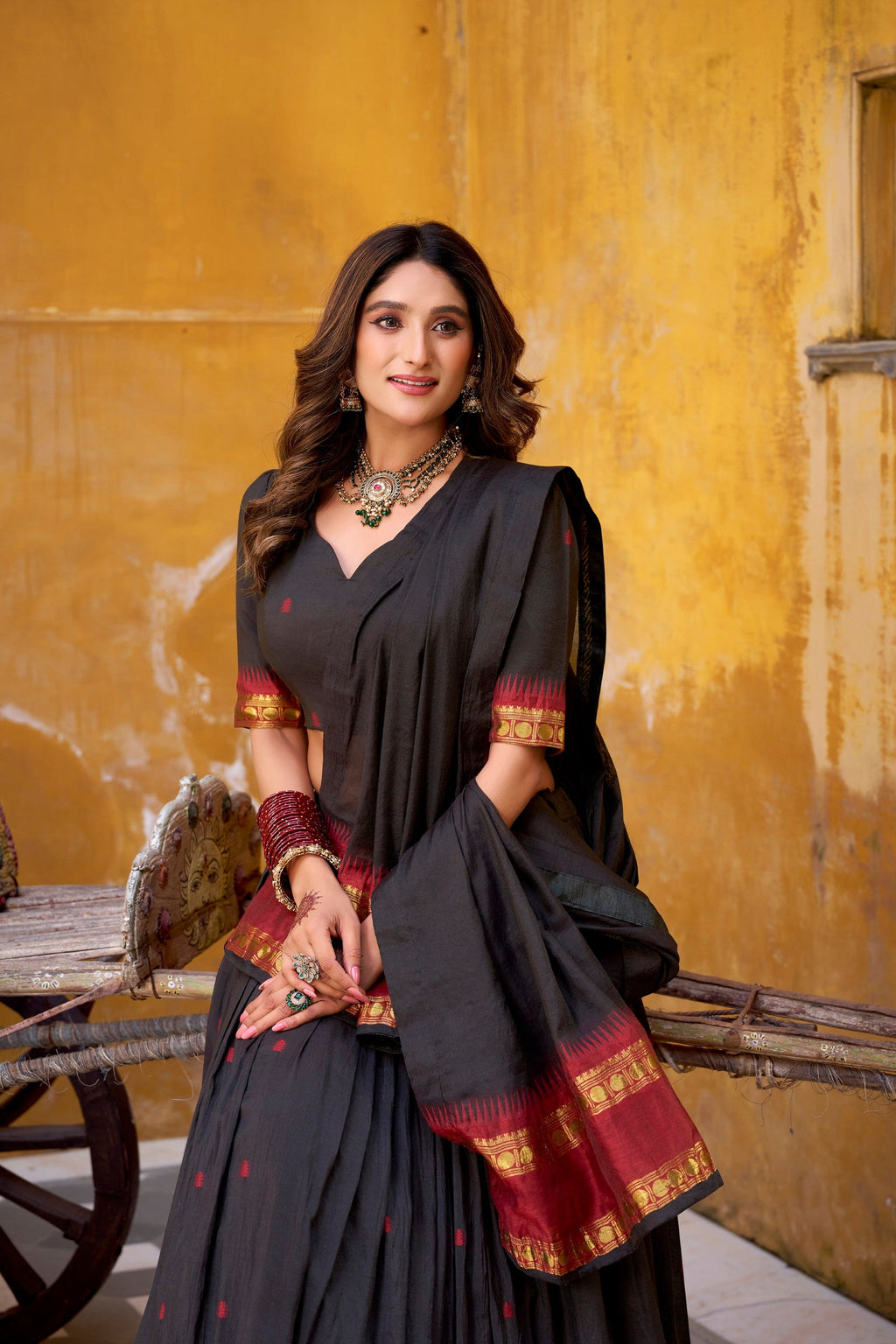 Lorenvalley Fashion Black Pure Chanderi Zari Weaving Work Lehenga Choli with Dupatta | Grocsy