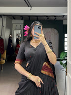 Lorenvalley Fashion Black Pure Chanderi Zari Weaving Work Lehenga Choli with Dupatta | Grocsy
