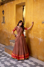 Lorenvalley Fashion Brown Pure Chanderi Zari Weaving Work Lehenga Choli with Dupatta | Grocsy