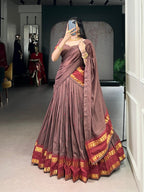 Lorenvalley Fashion Brown Pure Chanderi Zari Weaving Work Lehenga Choli with Dupatta | Grocsy