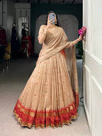 Lorenvalley Fashion Cream Pure Chanderi Zari Weaving Work Lehenga Choli with Dupatta | Grocsy