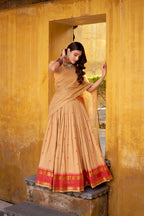 Lorenvalley Fashion Cream Pure Chanderi Zari Weaving Work Lehenga Choli with Dupatta | Grocsy