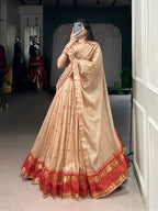 Lorenvalley Fashion Cream Pure Chanderi Zari Weaving Work Lehenga Choli with Dupatta | Grocsy